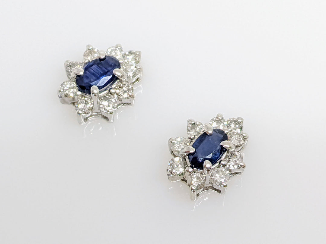 14KW SAPPHIRE OVAL 3X5 (2) WITH MELEE .27 DIAMOND TOTAL WEIGHT ESTATE EARRINGS 1.1 GRAMS