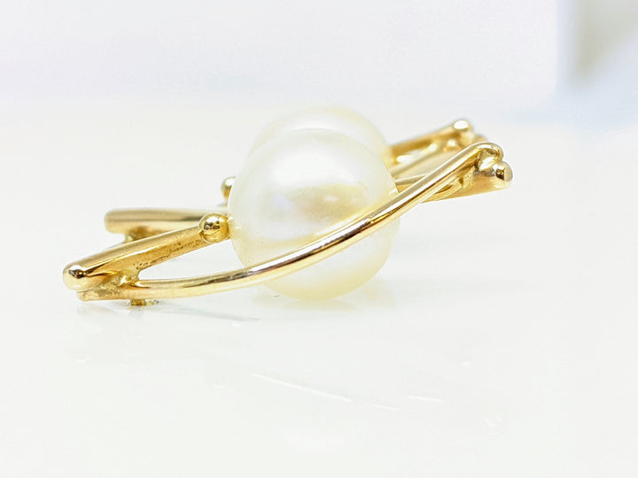 14K PEARL ROUND 8.5MM MARQUISE GOLD TRIM ESTATE EARRINGS 4.3 GRAMS