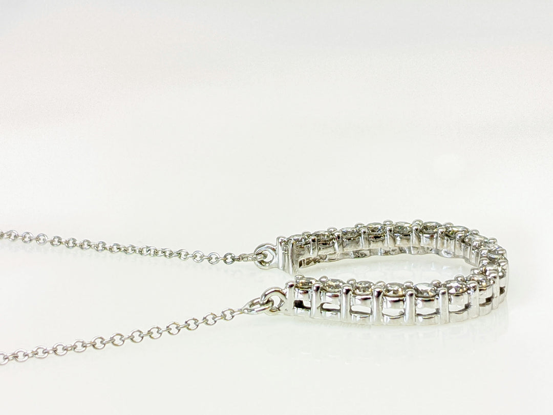14KW 1.00 CARAT TOTAL WEIGHT I1 J-K DIAMOND ROUND (18) HORSESHOE ESTATE PENDANT & CHAIN 3.8 GRAMS