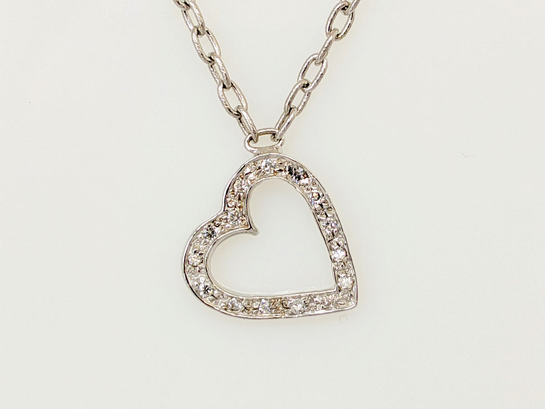 14KW .15 CARAT TOTAL WEIGHT 15-ROUND DIAMOND FLOATING HEART ESTATE PENDANT & CHAIN 5.7 GRAMS