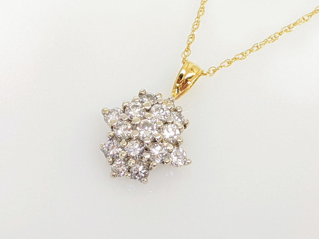 14K 1.00 CARAT TOTAL WEIGHT SI2 H DIAMOND ROUND (15) ESTATE CLUSTER PENDANT & CHAIN