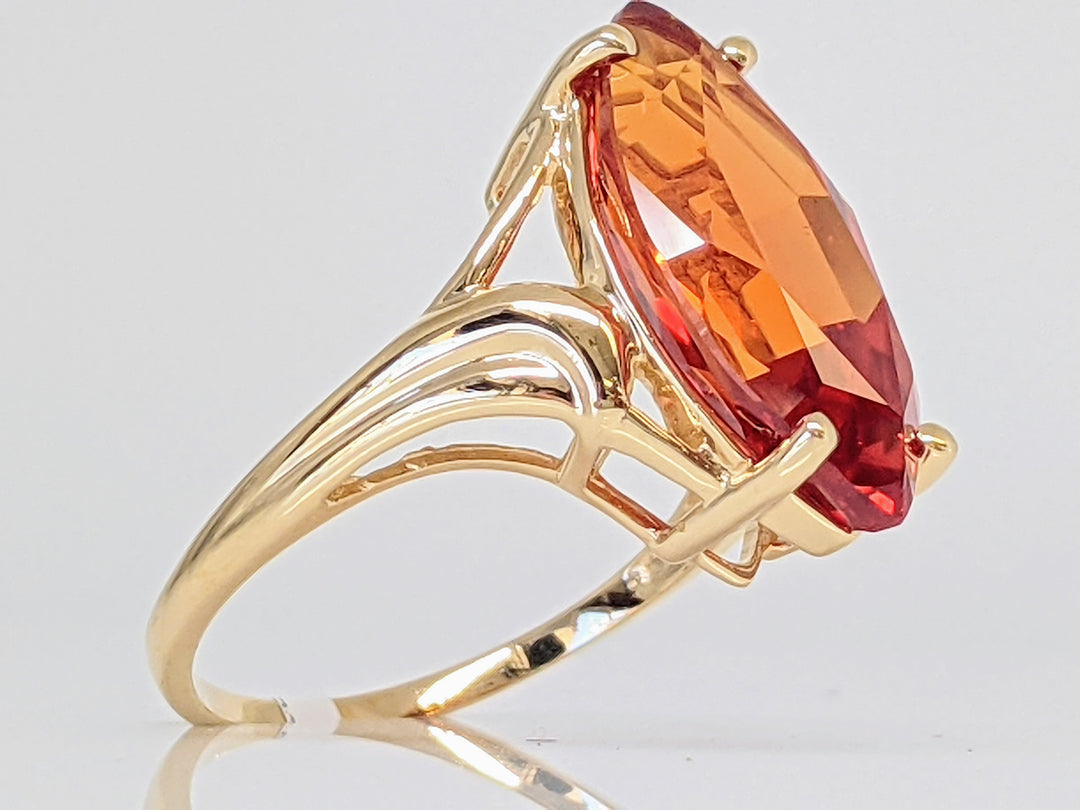 14K SYNTHETIC ORANGE SAPPHIRE MARQUISE 10X20 ESTATE RING 5.9 GRAMS