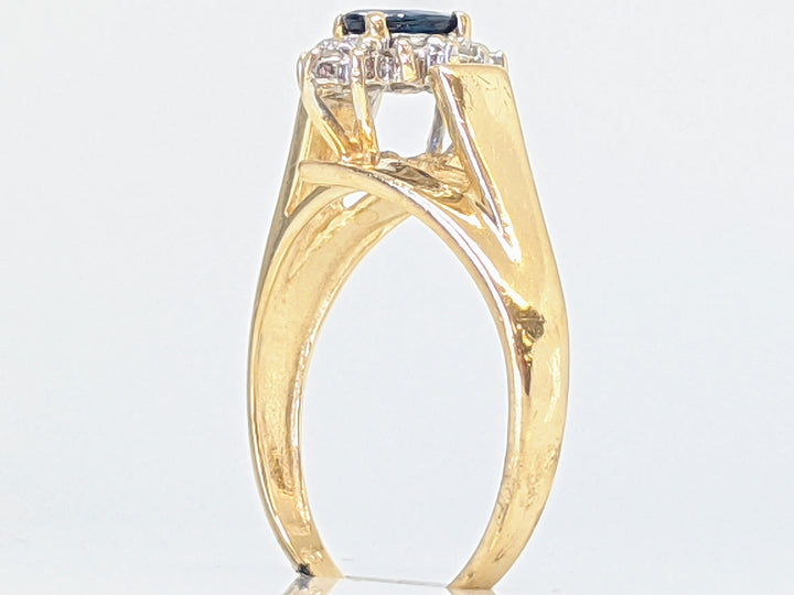 14K SAPPHIRE MARQUISE 3X6 WITH (6) MELEE ESTATE RING 2.2 GRAMS