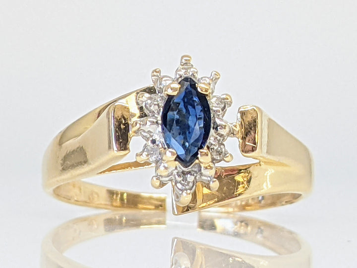 14K SAPPHIRE MARQUISE 3X6 WITH (6) MELEE ESTATE RING 2.2 GRAMS