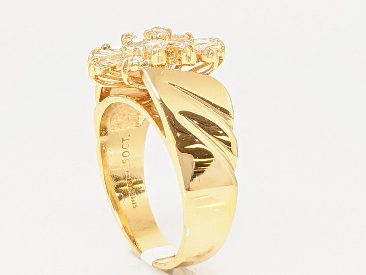 14K .50 CARAT TOTAL WEIGHT I1 G DIAMOND ROUND (7) BAGUETTE (8) CLUSTER ESTATE RING 5.8 GRAMS