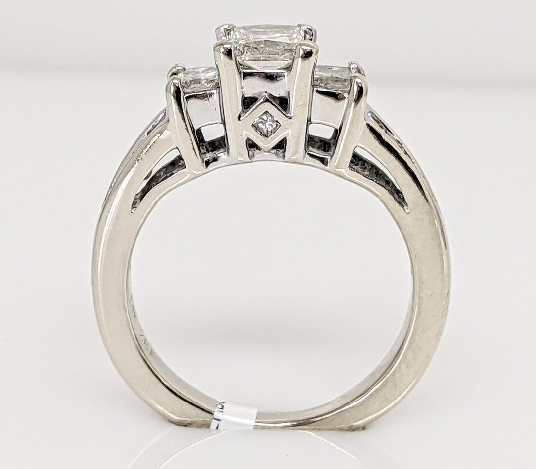 14K WHITE 2.23 CARAT TOTAL WEIGHT SI2 I DIAMOND PRINCESS CUT WITH (52) ROUND HALO ESTATE RING 5.1 GRAMS