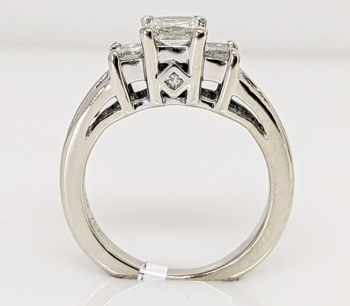 14K WHITE 2.23 CARAT TOTAL WEIGHT SI2 I DIAMOND PRINCESS CUT WITH (52) ROUND HALO ESTATE RING 5.1 GRAMS