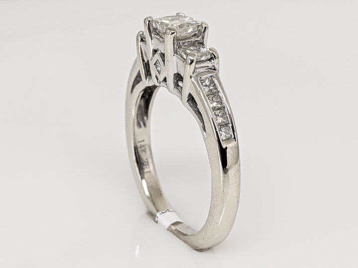 14K WHITE 2.23 CARAT TOTAL WEIGHT SI2 I DIAMOND PRINCESS CUT WITH (52) ROUND HALO ESTATE RING 5.1 GRAMS
