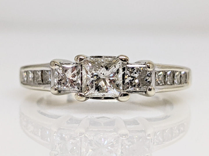14K WHITE 2.23 CARAT TOTAL WEIGHT SI2 I DIAMOND PRINCESS CUT WITH (52) ROUND HALO ESTATE RING 5.1 GRAMS