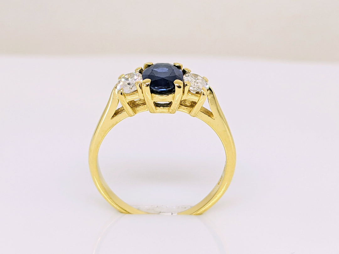 18K SAPPHIRE "A" OVAL 5X7 WITH (2) DIAMOND OVAL .40 CARAT ESTATE RING 3.2 GRAMS