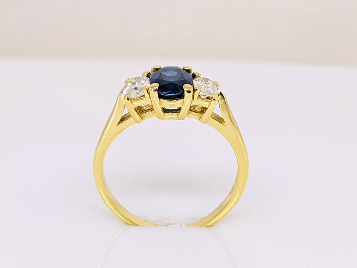 18K SAPPHIRE "A" OVAL 5X7 WITH (2) DIAMOND OVAL .40 CARAT ESTATE RING 3.2 GRAMS