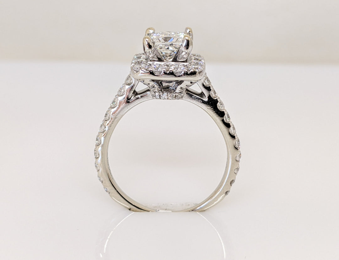 14KW 2.23 CARAT TOTAL WEIGHT SI2 I DIAMOND PRINCESS CUT WITH (52) ROUND HALO ESTATE RING 5.1 GRAMS