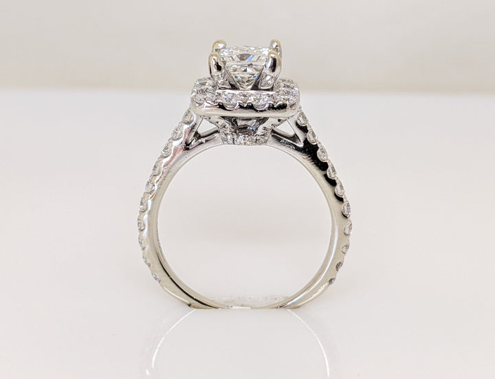 14KW 2.23 CARAT TOTAL WEIGHT SI2 I DIAMOND PRINCESS CUT WITH (52) ROUND HALO ESTATE RING 5.1 GRAMS