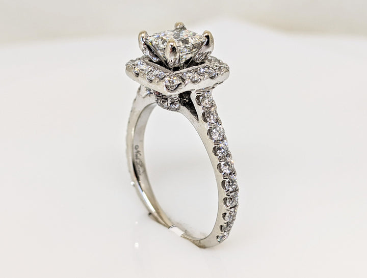 14KW 2.23 CARAT TOTAL WEIGHT SI2 I DIAMOND PRINCESS CUT WITH (52) ROUND HALO ESTATE RING 5.1 GRAMS