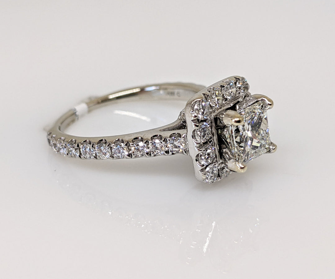 14KW 2.23 CARAT TOTAL WEIGHT SI2 I DIAMOND PRINCESS CUT WITH (52) ROUND HALO ESTATE RING 5.1 GRAMS