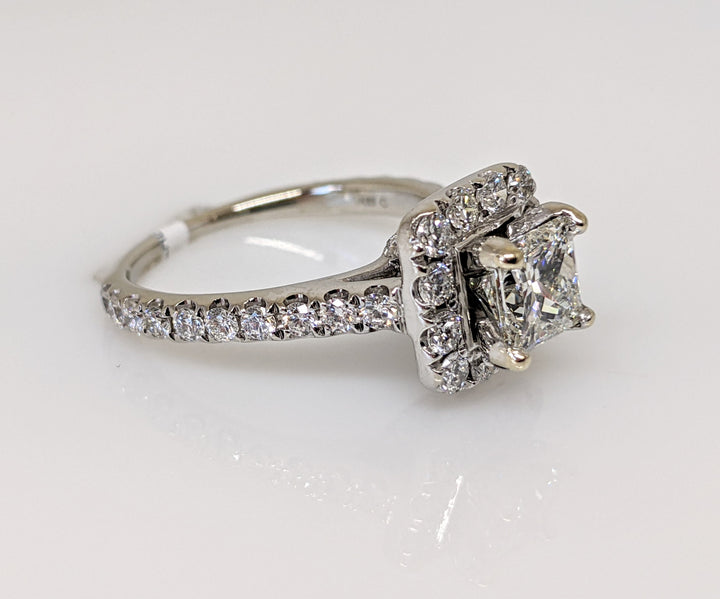 14KW 2.23 CARAT TOTAL WEIGHT SI2 I DIAMOND PRINCESS CUT WITH (52) ROUND HALO ESTATE RING 5.1 GRAMS