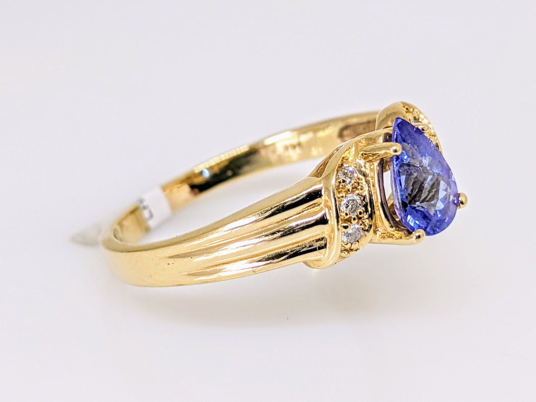 14K TANZANITE PEAR  5X7 WITH (6) DIAMONDS ESTATE RING 3.0 GRAMS