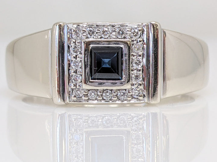 14KW SAPPHIRE PRINCESS CUT 4MM WITH .24 DIAMOND TOTAL WEIGHT (16) ESTATE RING 9.8 GRAMS