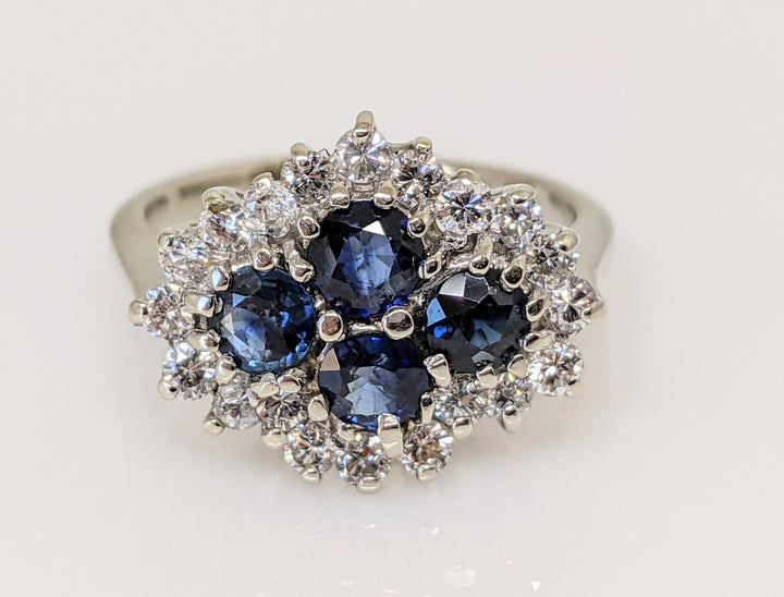 14KW SAPPHIRE ROUND (4) 3.5MM WITH .40 DIAMOND TOTAL WEIGHT ESTATE RING 3.5 GRAMS