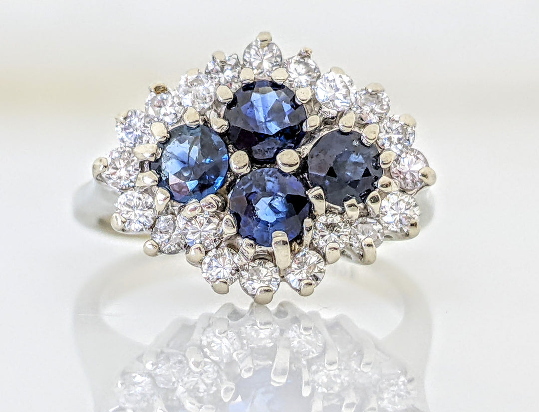 14KW SAPPHIRE ROUND (4) 3.5MM WITH .40 DIAMOND TOTAL WEIGHT ESTATE RING 3.5 GRAMS