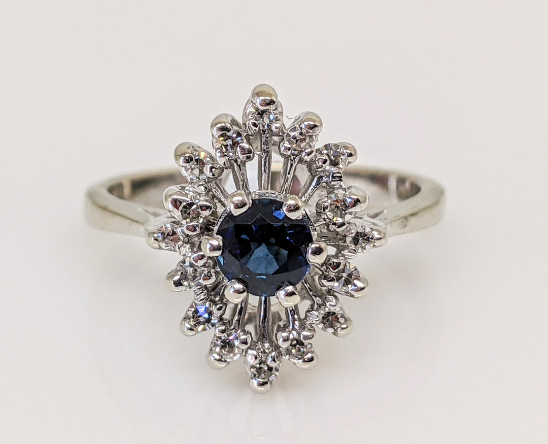 14KW SAPPHIRE ROUND 4MM WITH .24 DIAMOND TOTAL WEIGHT ESTATE RING 3.9 GRAMS