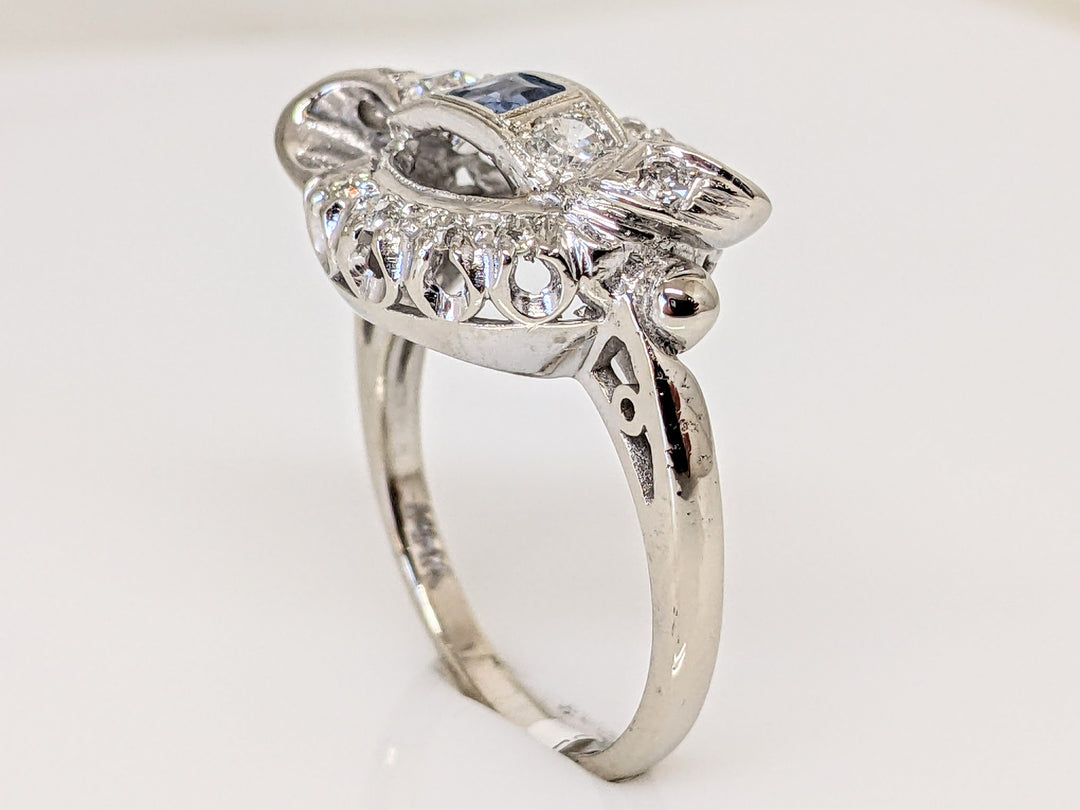 14KW .45 CARAT TOTAL WEIGHT I1 G DIAMOND ROUND (14) WITH 3MM SAPPHIRE PRINCESS CUT ESTATE RING 4.6 GRAMS