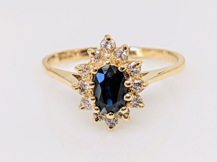 14K SAPPHIRE OVAL 5X7 WITH .36 DIAMOND TOTAL WEIGHT (12) ROUND ESTATE RING 3.1 GRAMS
