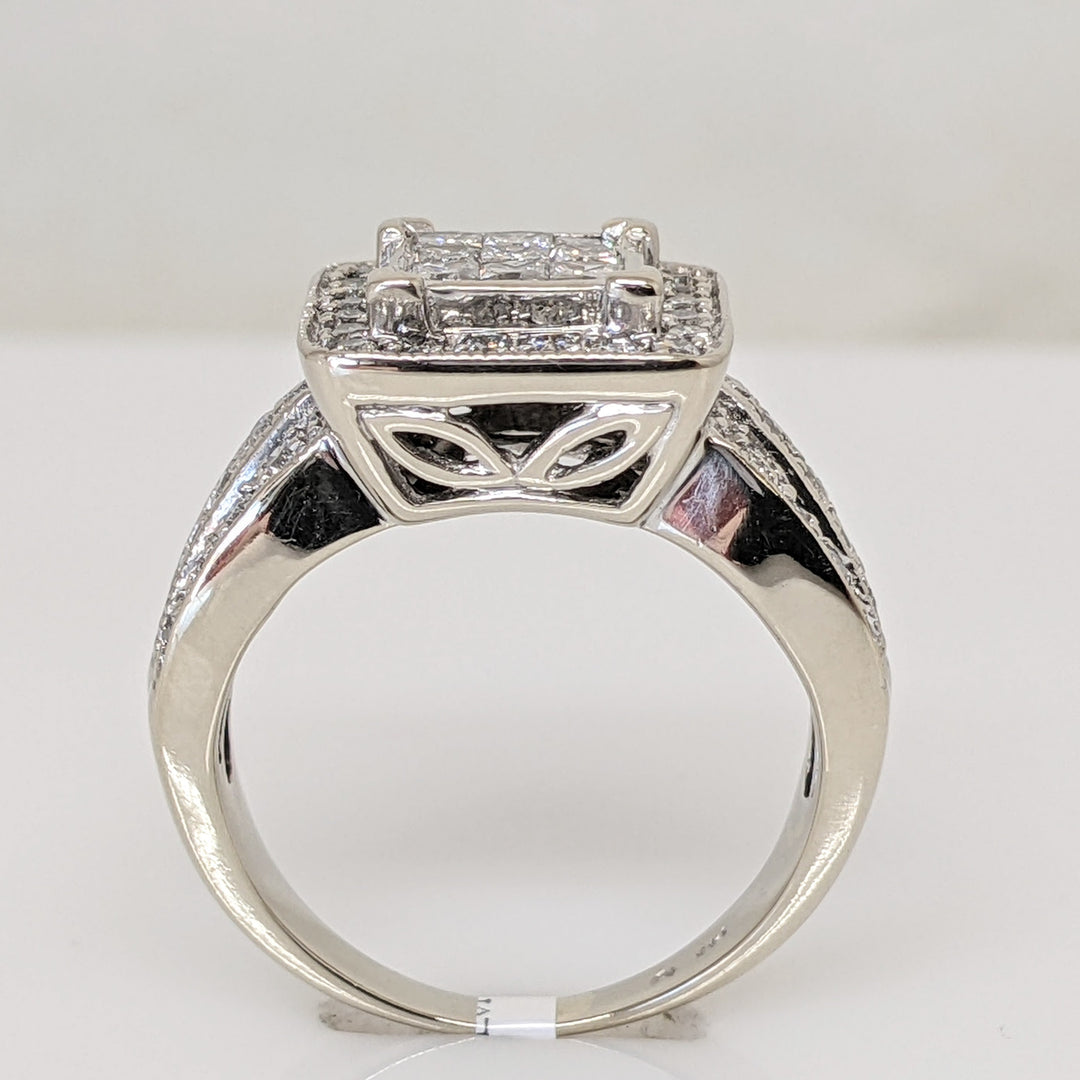 14KW 1.00 CARAT TOTAL WEIGHT I1 I DIAMOND PRINCESS CUT (9) ROUND (44) ESTATE CLUSTER RING 5.6 GRAMS