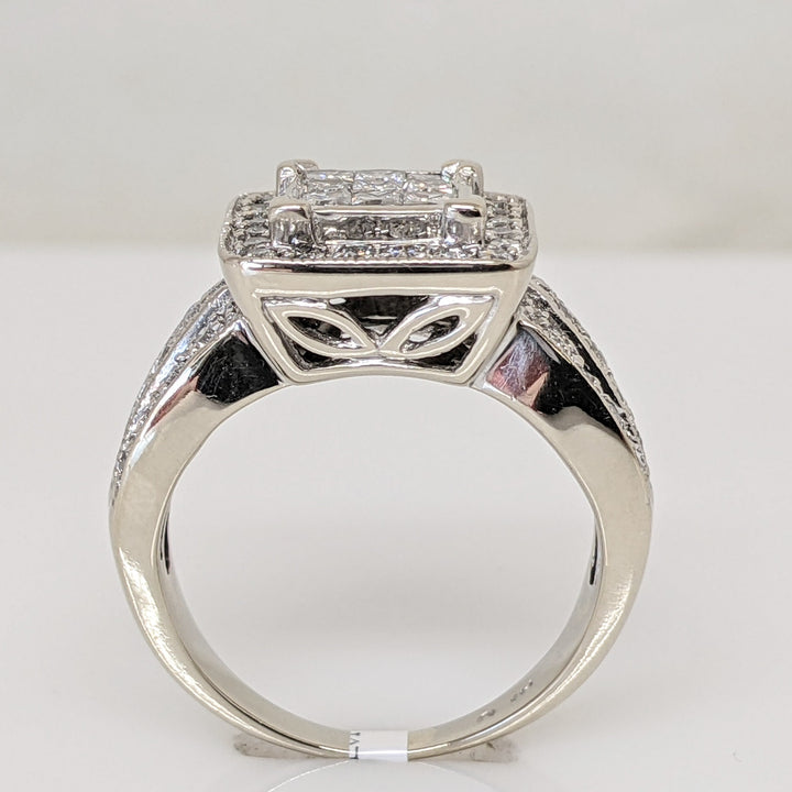14KW 1.00 CARAT TOTAL WEIGHT I1 I DIAMOND PRINCESS CUT (9) ROUND (44) ESTATE CLUSTER RING 5.6 GRAMS