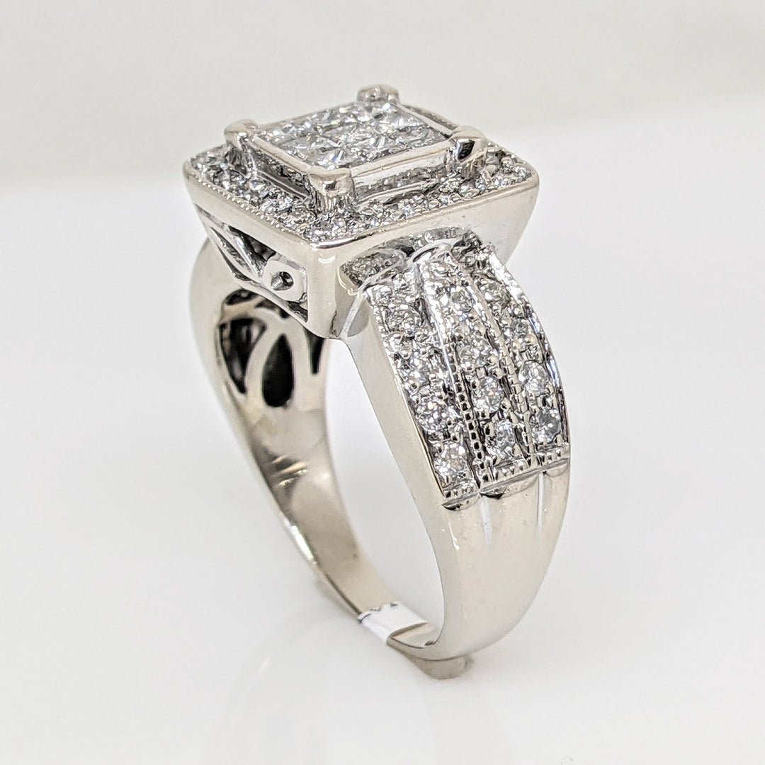 14KW 1.00 CARAT TOTAL WEIGHT I1 I DIAMOND PRINCESS CUT (9) ROUND (44) ESTATE CLUSTER RING 5.6 GRAMS