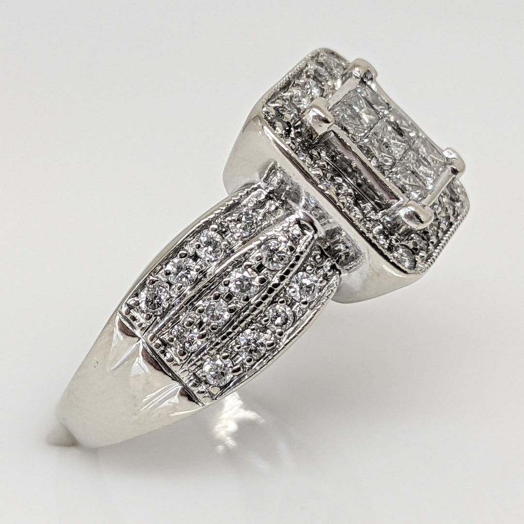 14KW 1.00 CARAT TOTAL WEIGHT I1 I DIAMOND PRINCESS CUT (9) ROUND (44) ESTATE CLUSTER RING 5.6 GRAMS