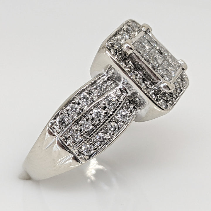14KW 1.00 CARAT TOTAL WEIGHT I1 I DIAMOND PRINCESS CUT (9) ROUND (44) ESTATE CLUSTER RING 5.6 GRAMS