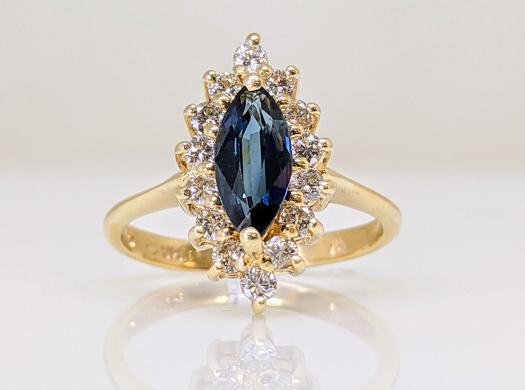 14K SAPPHIRE MARQUISE 4X8 WITH .28 DIAMOND TOTAL WEIGHT ESTATE RING 2.7 GRAMS