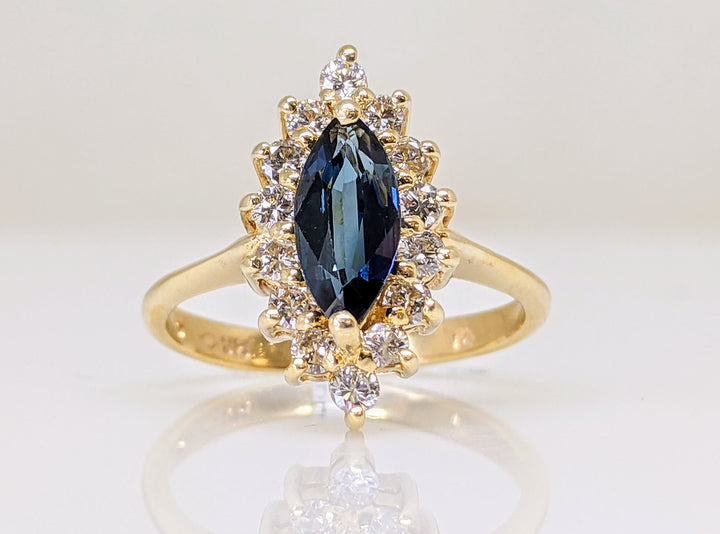 14K SAPPHIRE MARQUISE 4X8 WITH .28 DIAMOND TOTAL WEIGHT ESTATE RING 2.7 GRAMS