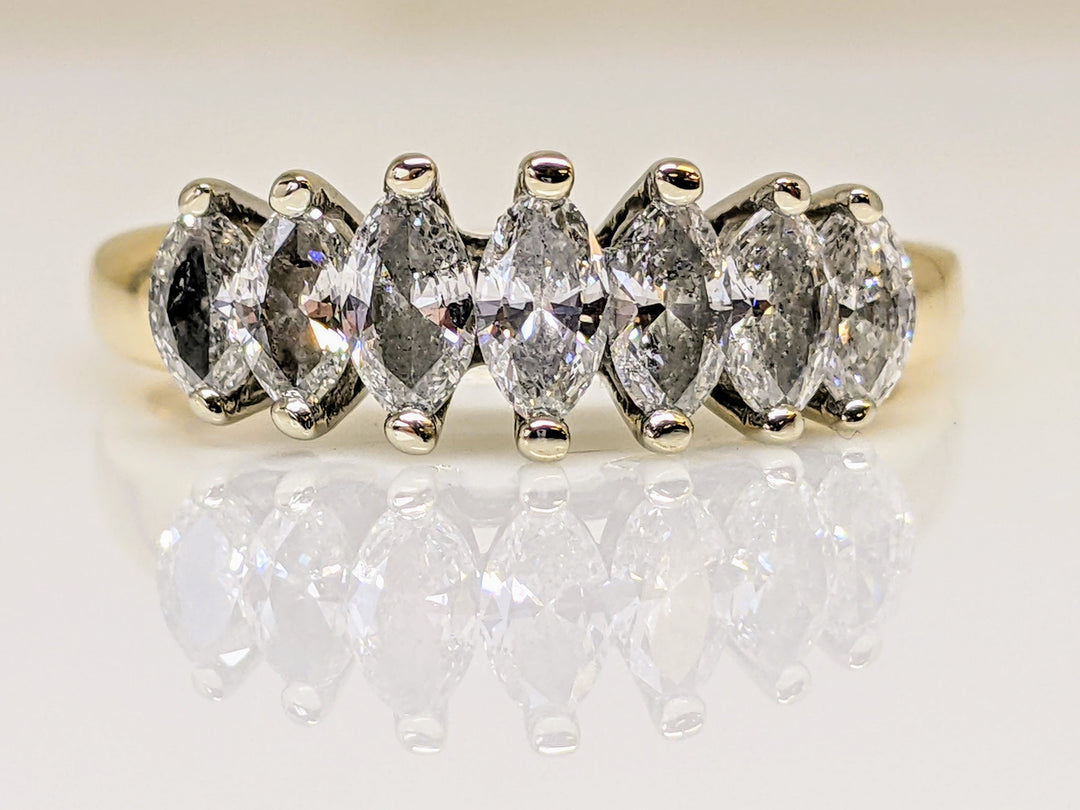 14KW .99 CARAT TOTAL WEIGHT PROMOTIONAL DIAMOND MARQUISE (7) ESTATE RING 3.5 GRAMS