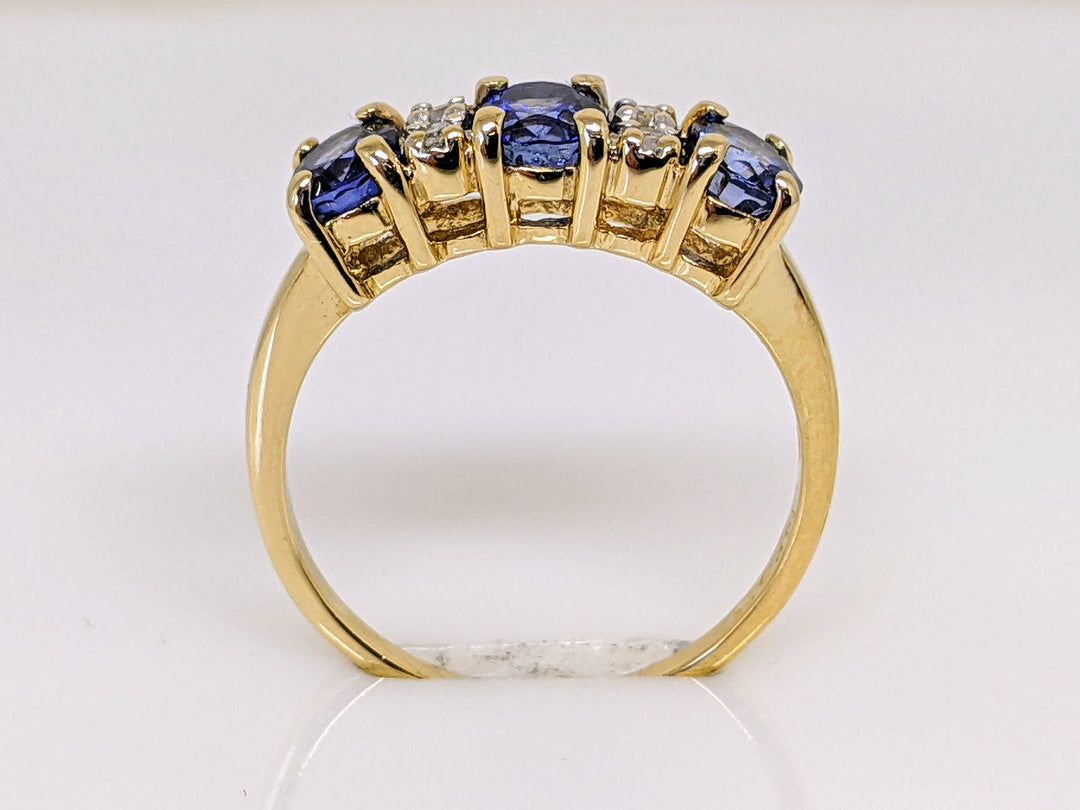 14K SAPPHIRE OVAL 3.5X4.2 (3) WITH (4) DIAMONDS ESTATE RING 2.2 GRAMS