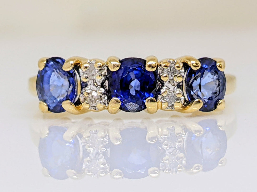 14K SAPPHIRE OVAL 3.5X4.2 (3) WITH (4) DIAMONDS ESTATE RING 2.2 GRAMS