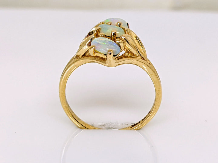 14K OPAL OVAL 3X5 (3) WITH LEAVES ESTATE RING 2.8 GRAMS