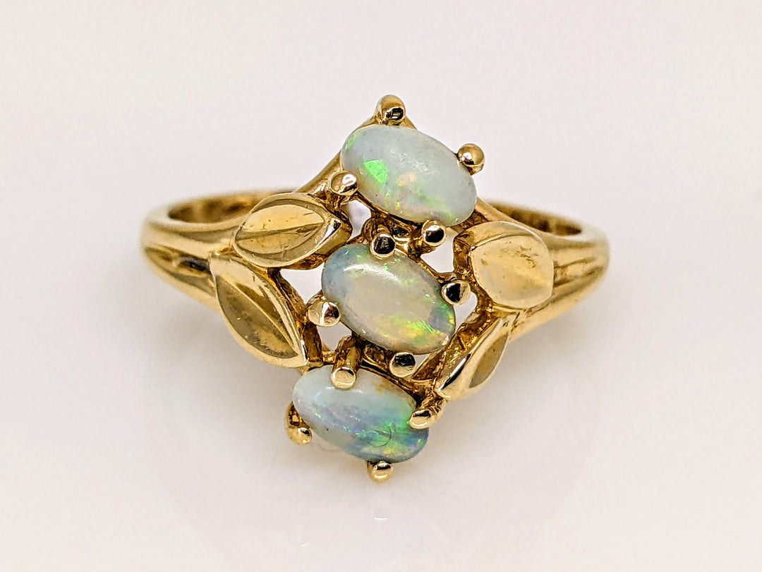 14K OPAL OVAL 3X5 (3) WITH LEAVES ESTATE RING 2.8 GRAMS