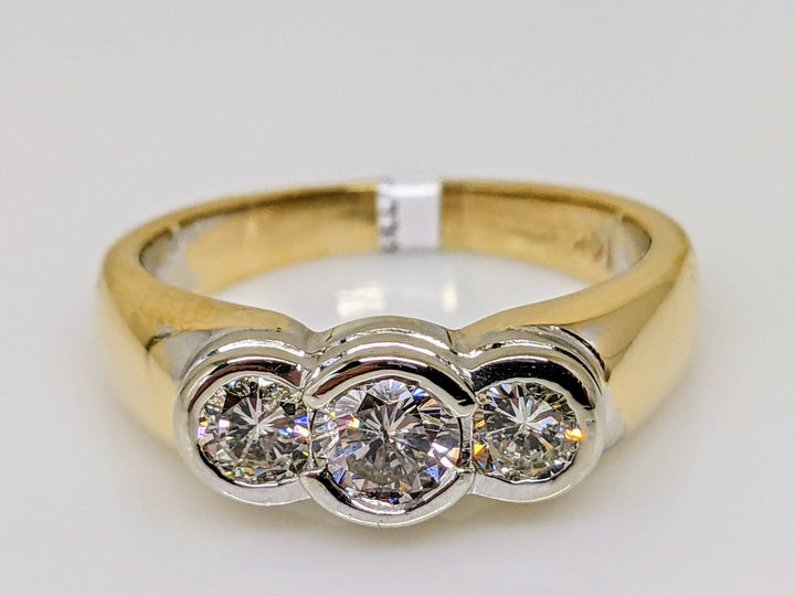 14k 1.00 CARAT TOTAL WEIGHT I1 I DIAMOND ROUND (3) BEZEL SET TRINITY ESTATE RING 5.6 GRAMS