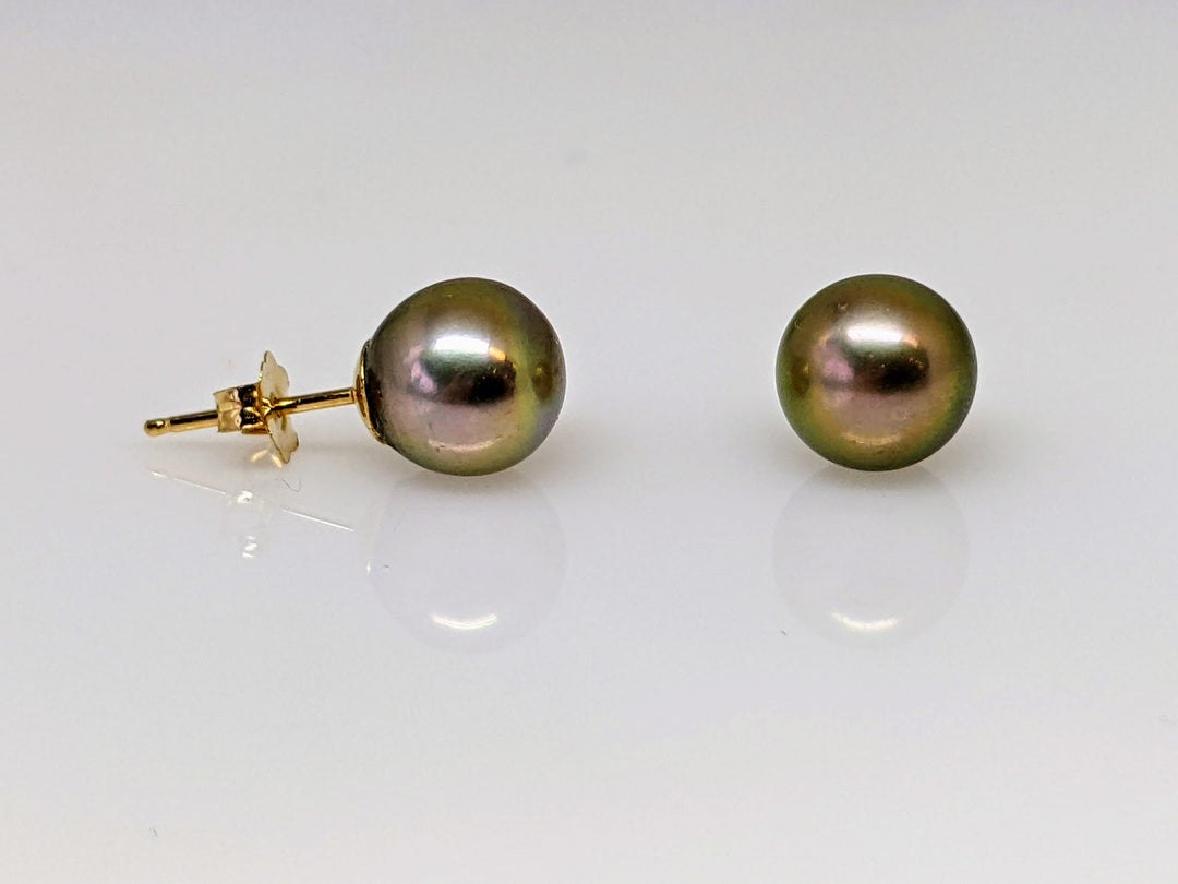 14k DYED PEARL ROUND 7.5MM STUD ESTATE EARRINGS 1.4 GRAMS