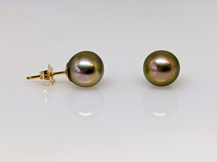 14k DYED PEARL ROUND 7.5MM STUD ESTATE EARRINGS 1.4 GRAMS