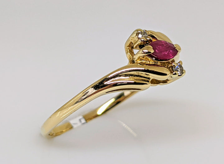 14k RUBY MARQUISE 2.5X5 WITH (2) MELEE BYPASS ESTATE RING 1.9 GRAMS