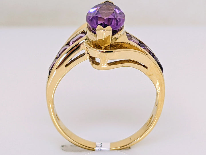 14k AMETHYST MARQUISE  6X12 WITH (6) PRINCESS CUT 2.5MM ESTATE RING 4.5 GRAMS