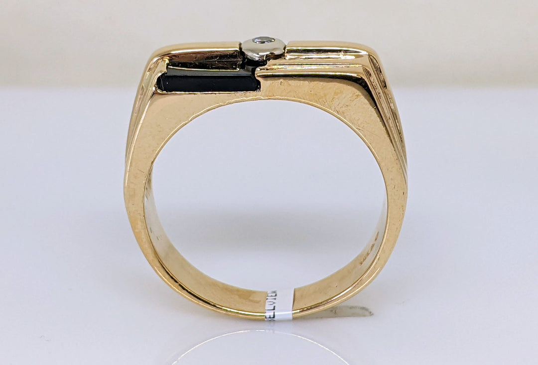 14k ONYX BAR (2) WITH GOLD AND MELEE ESTATE RING 9.5 GRAMS