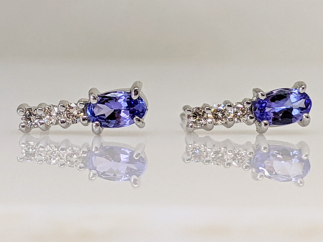 14kW TANZANITE OVAL 3X5 (2) WITH .12 DIAMOND TOTAL WEIGHT ESTATE EARRINGS 1.2 GRAMS