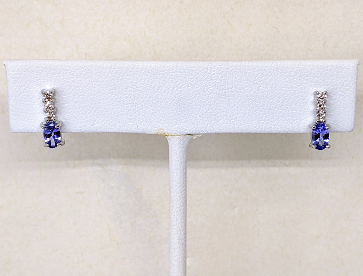 14kW TANZANITE OVAL 3X5 (2) WITH .12 DIAMOND TOTAL WEIGHT ESTATE EARRINGS 1.2 GRAMS