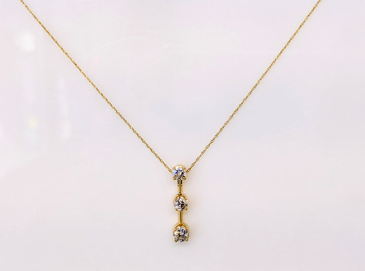 14k .98 CARAT TOTAL WEIGHT I1 I DIAMOND ROUND (3) DROPE STYLE TRINITY ESTATE PENDANT & CHAIN 2.3 GRAMS