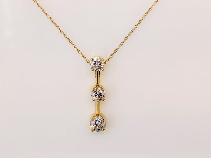 14k .98 CARAT TOTAL WEIGHT I1 I DIAMOND ROUND (3) DROPE STYLE TRINITY ESTATE PENDANT & CHAIN 2.3 GRAMS