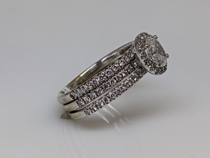 14k WHITE GOLD 1.19 CARAT TOTAL WEIGHT I1 H DIAMOND OVAL HALO ESTATE RING AND BAND SET 5.0 GRAMS